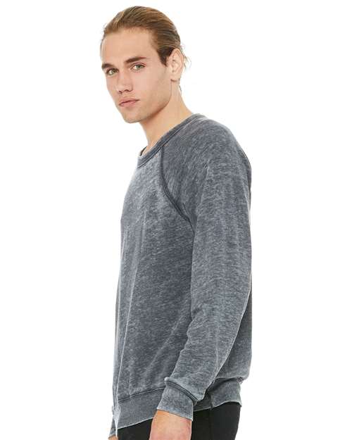 Grey Acid Wash Sponge Fleece Raglan Crewneck Sweatshirt - 3901