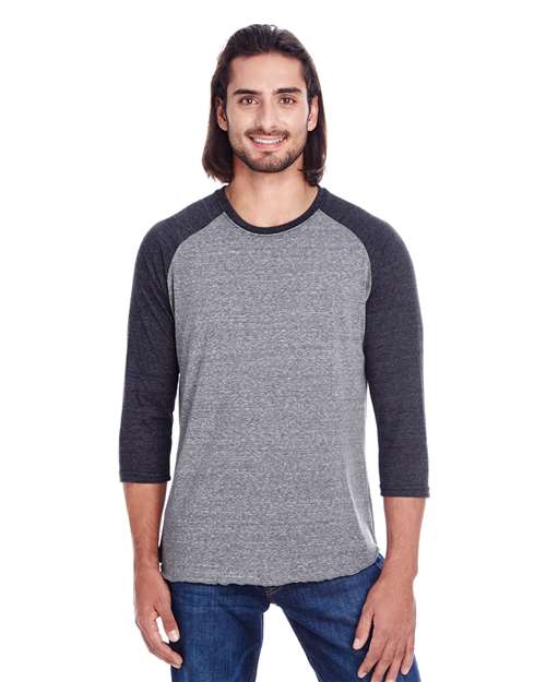 Grey/ Black Triblend Triblend Three-Quarter Sleeve Raglan T-Shirt - 302G