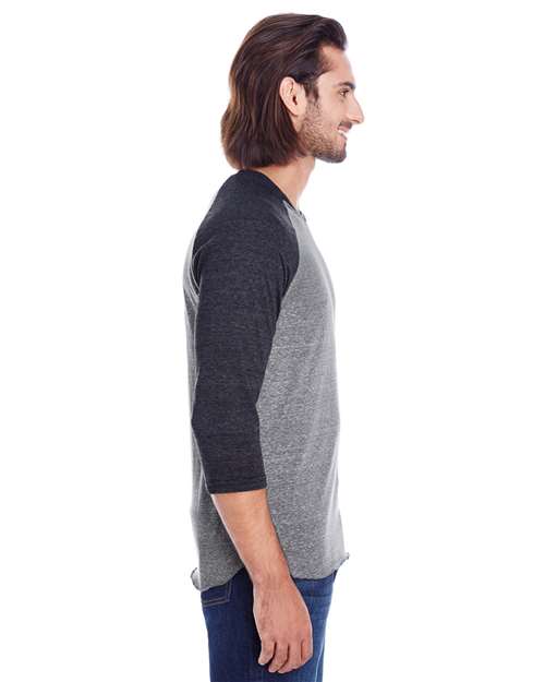 Grey/ Black Triblend Triblend Three-Quarter Sleeve Raglan T-Shirt - 302G