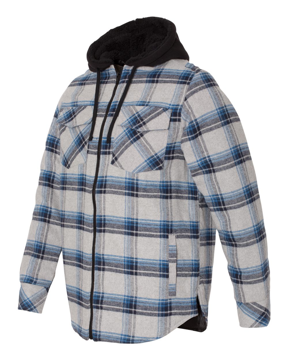 Grey/ Blue Quilted Flannel Hooded Jacket - 8620