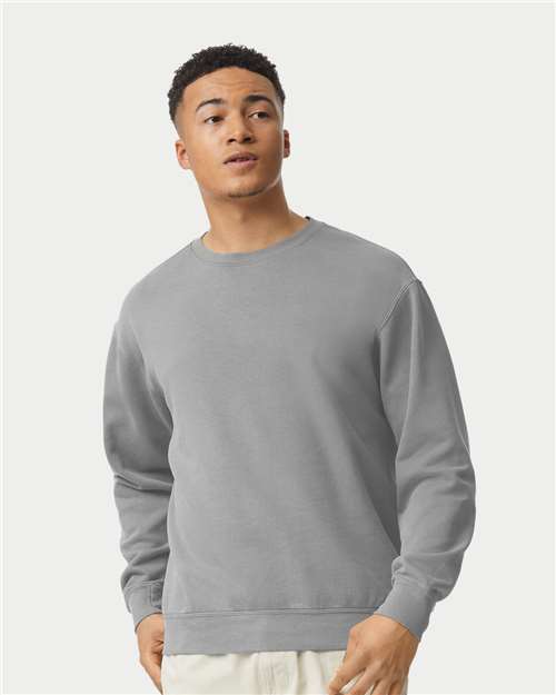 Grey Garment-Dyed Lightweight Fleece Crewneck Sweatshirt - 1466