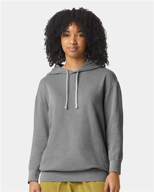 Grey Garment-Dyed Lightweight Fleece Hooded Sweatshirt - 1467