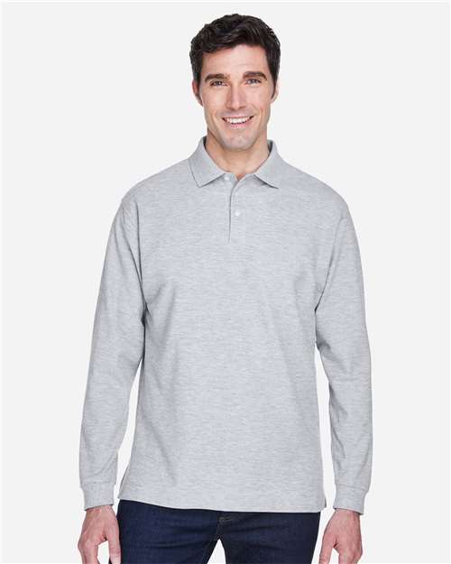 Grey Heather Men's Pima Piqué Long Sleeve Polo - D110