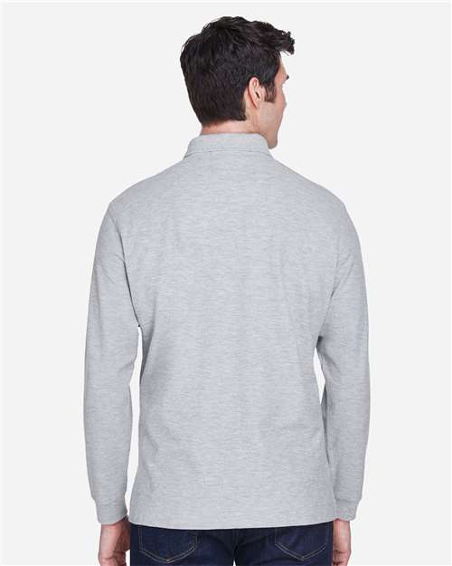 Grey Heather Men's Pima Piqué Long Sleeve Polo - D110