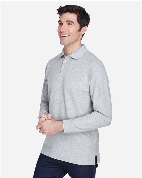 Grey Heather Men's Pima Piqué Long Sleeve Polo - D110