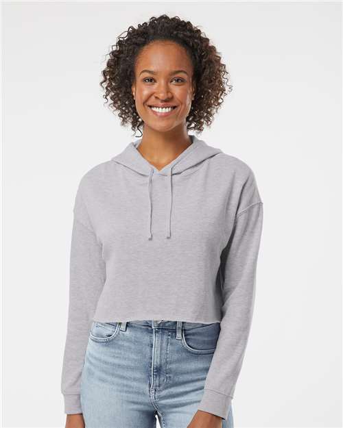 Grey Heather Women’s Lightweight Crop Hooded Sweatshirt - AFX64CRP