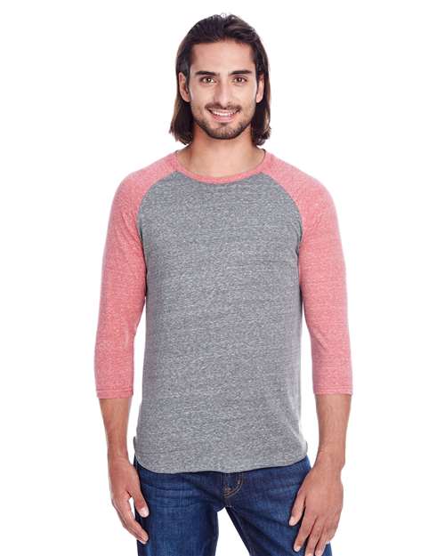 Grey/ Red Triblend Triblend Three-Quarter Sleeve Raglan T-Shirt - 302G