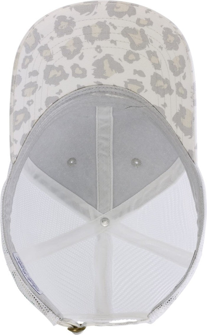 Grey/ Snow Leopard/ White Women's Printed Bill with Mesh Back Cap - JANET