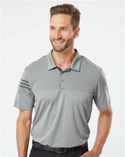 Grey Three Heathered 3-Stripes Colorblocked Polo - A213