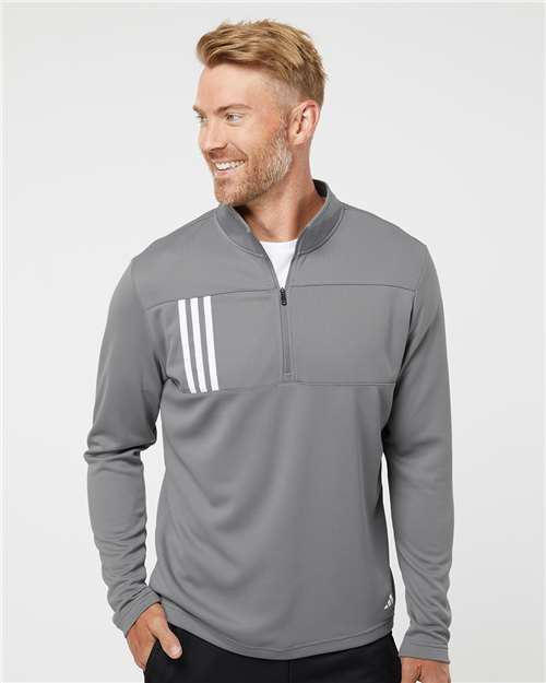 Grey Three/ White 3-Stripes Double Knit Quarter-Zip Pullover - A482