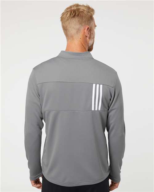 Grey Three/ White 3-Stripes Double Knit Quarter-Zip Pullover - A482