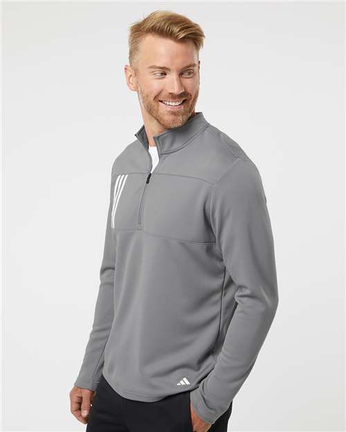 Grey Three/ White 3-Stripes Double Knit Quarter-Zip Pullover - A482