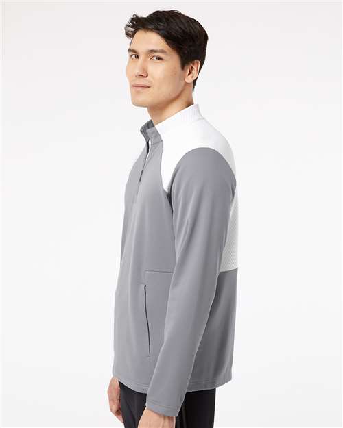 Grey Three/ White Textured Mixed Media Quarter-Zip Pullover - A532