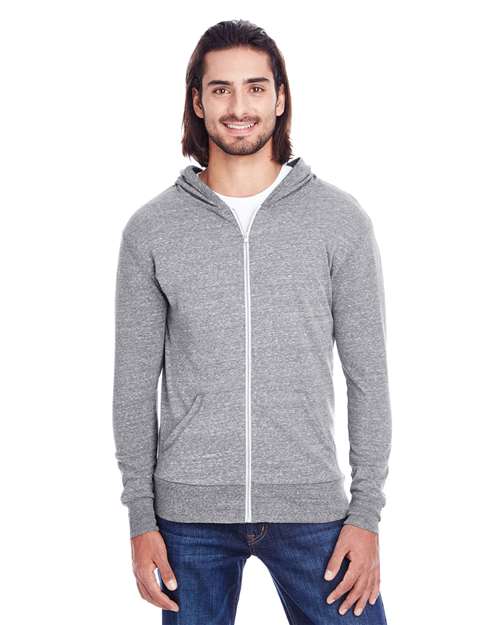 Grey Triblend Triblend Full-Zip Lightweight Hooded Sweatshirt - 302Z