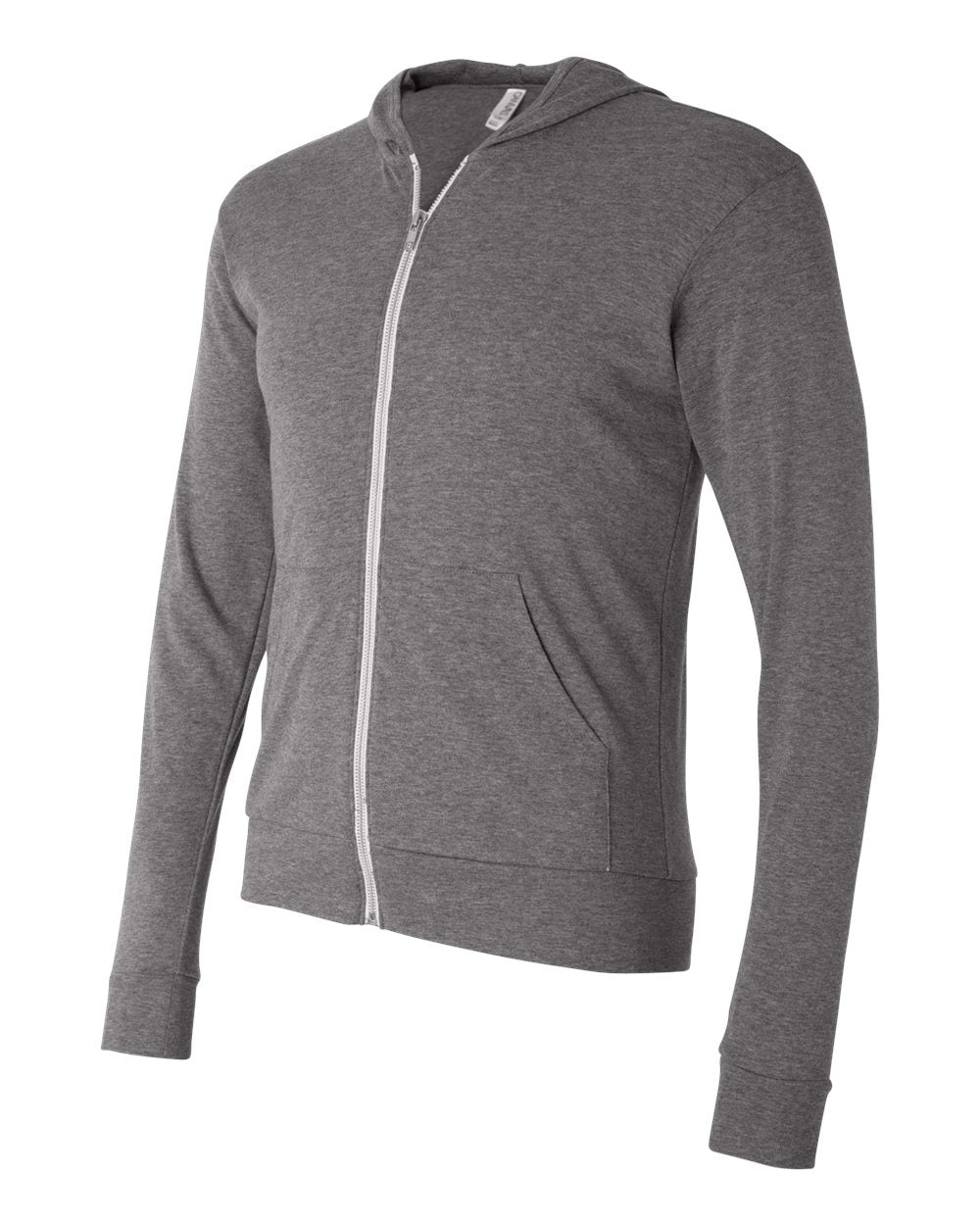 Grey Triblend Triblend Lightweight Full-Zip Hooded Long Sleeve Tee - 3939