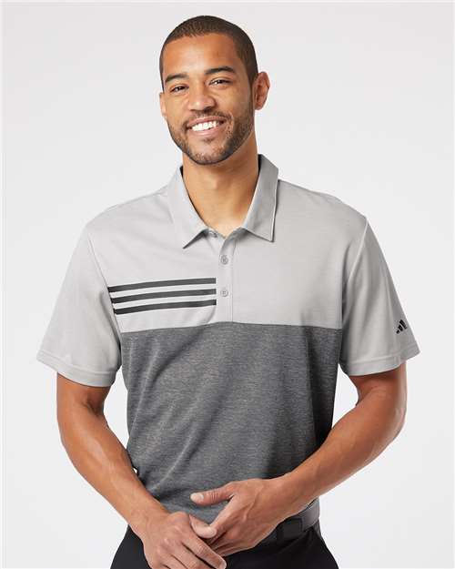 Grey Two Heather/ Black Heather Heathered Colorblocked 3-Stripes Polo - A508