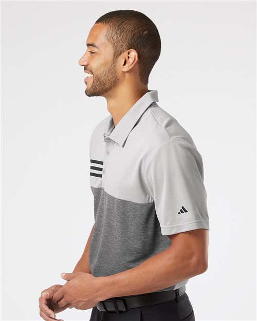 Grey Two Heather/ Black Heather Heathered Colorblocked 3-Stripes Polo - A508