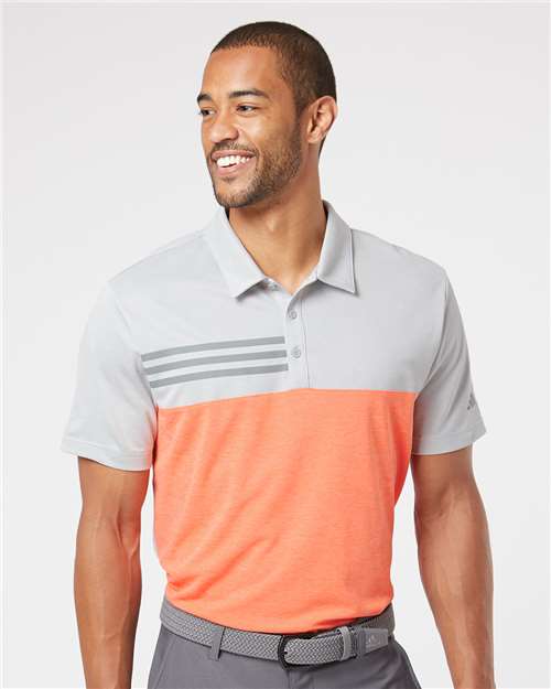 Grey Two Heather/ Hi-Res Coral Heather Heathered Colorblocked 3-Stripes Polo - A508