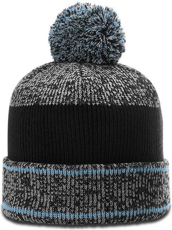 Grey/Columbia Blue/Black Heather Beanie with Cuff & Pom