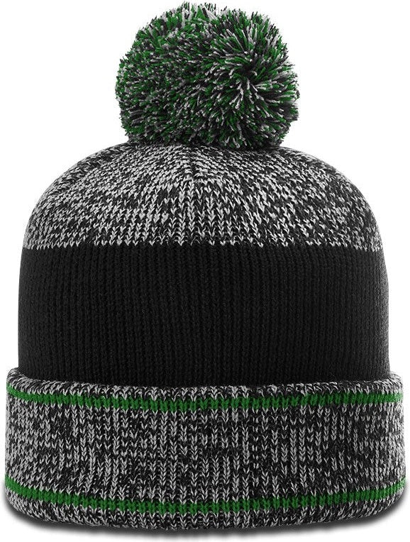 Grey/Kelly/Black Heather Beanie with Cuff & Pom