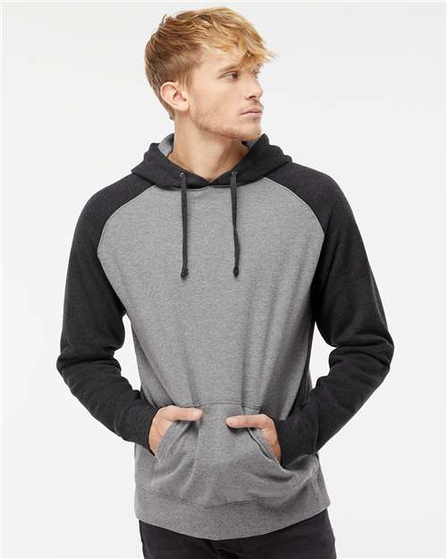 Gunmetal Heather/ Charcoal Heather Raglan Hooded Sweatshirt - IND40RP