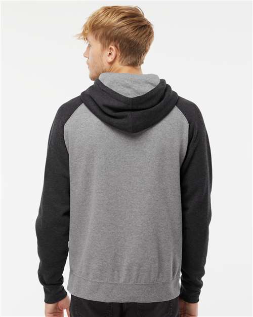 Gunmetal Heather/ Charcoal Heather Raglan Hooded Sweatshirt - IND40RP