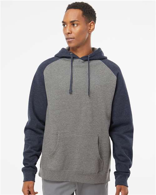 Gunmetal Heather/ Classic Navy Heather Raglan Hooded Sweatshirt - IND40RP