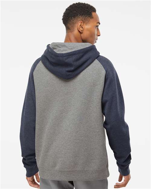 Gunmetal Heather/ Classic Navy Heather Raglan Hooded Sweatshirt - IND40RP