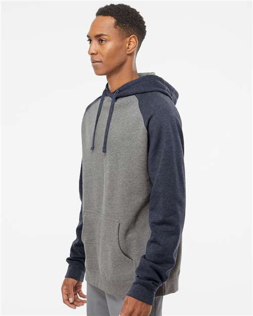 Gunmetal Heather/ Classic Navy Heather Raglan Hooded Sweatshirt - IND40RP