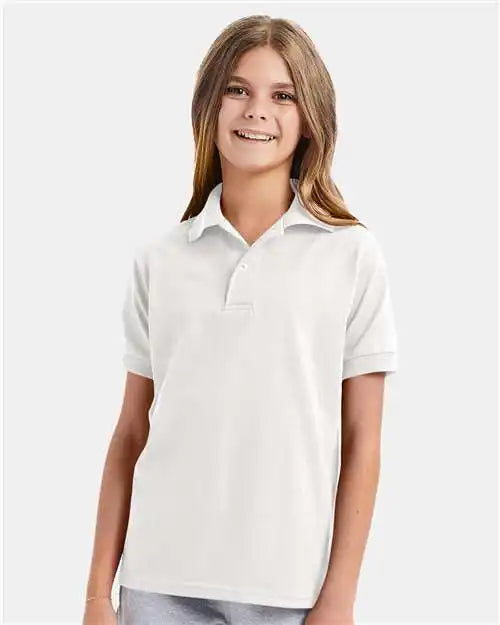 Hanes 054y Youth Ecosmart® Jersey Polo - White