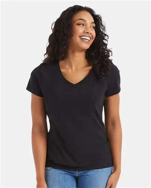 Hanes 42vt Perfect-t Women’s Triblend V-neck T-shirt - Black