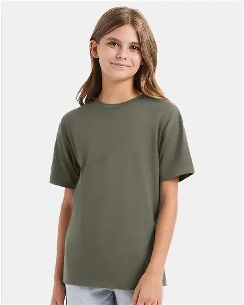 Hanes 498y Perfect-t Youth T-shirt - Fatigue Green - Xs