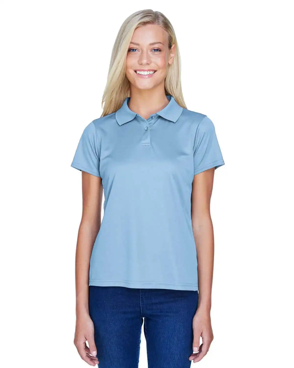 Harriton M315w Ladies’ 4 Oz Polytech Polo - Light Blue