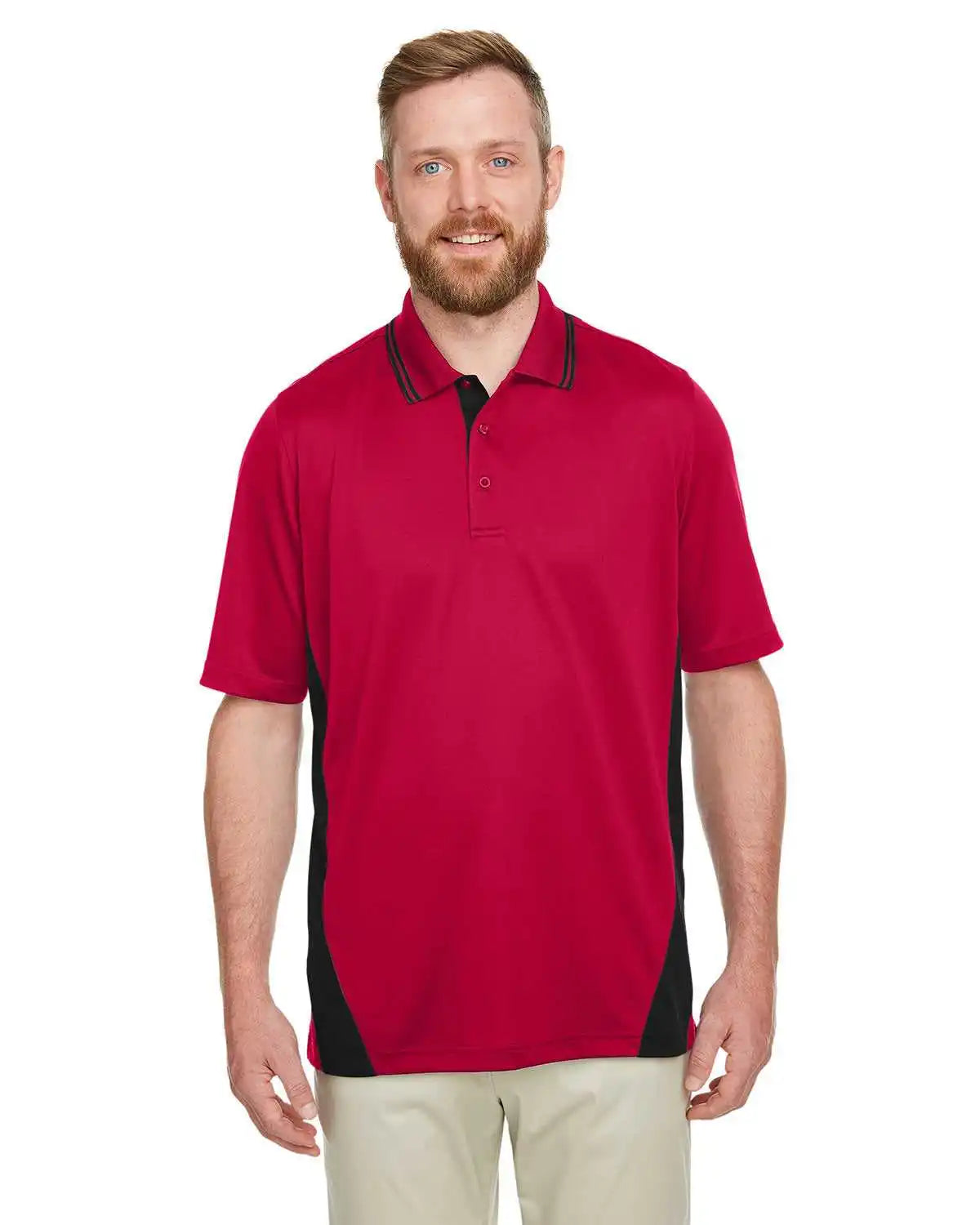 Harriton M386 Men’s Flash Snag Protection Plus Il Colorblock Polo - Red Black