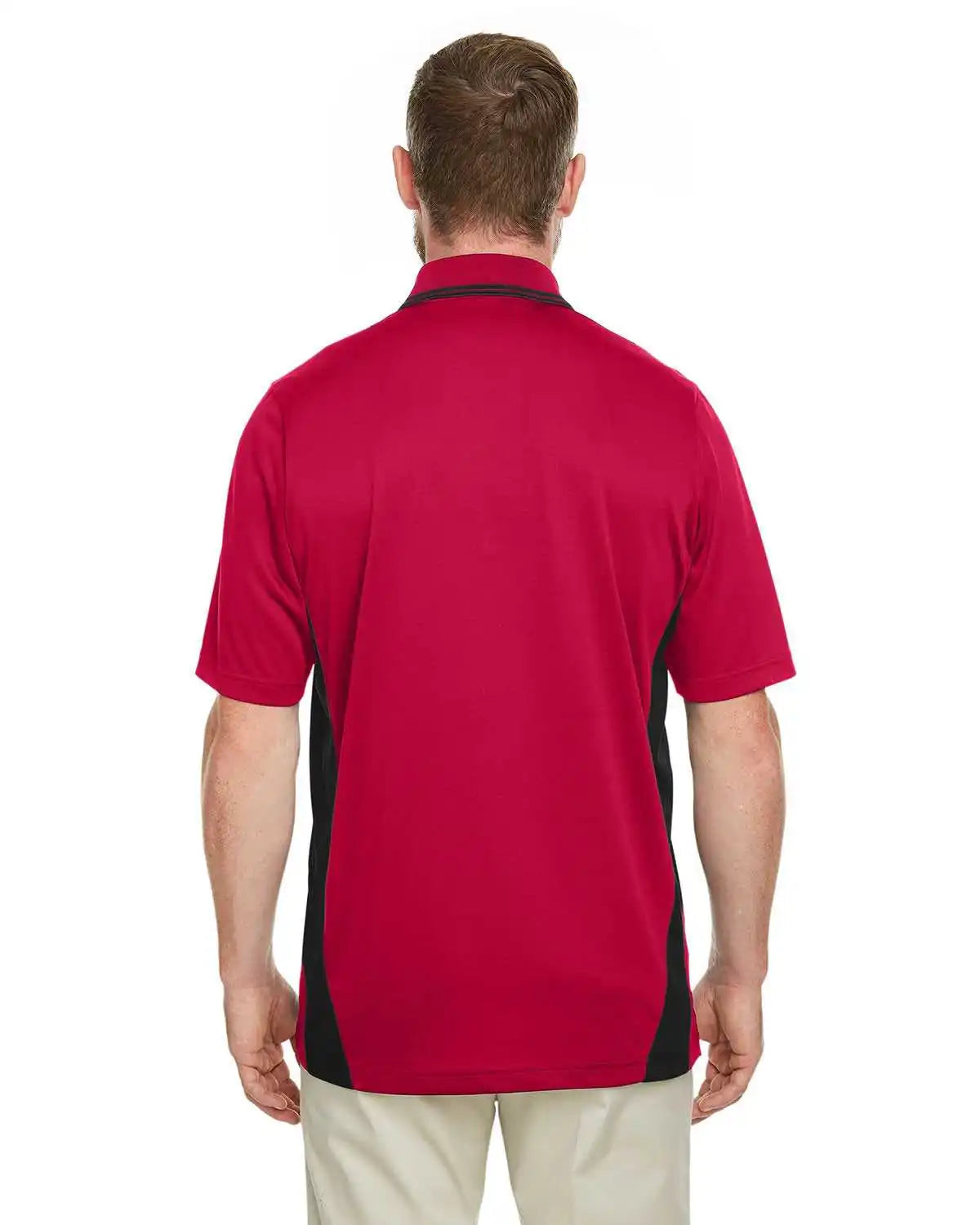 Harriton M386 Men’s Flash Snag Protection Plus Il Colorblock Polo - Red Black