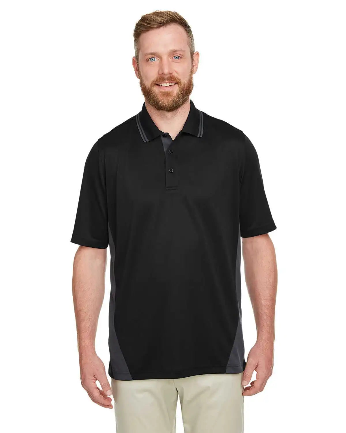 Harriton M386 Men’s Flash Snag Protection Plus Il Colorblock Polo - Black Dark Charcoal