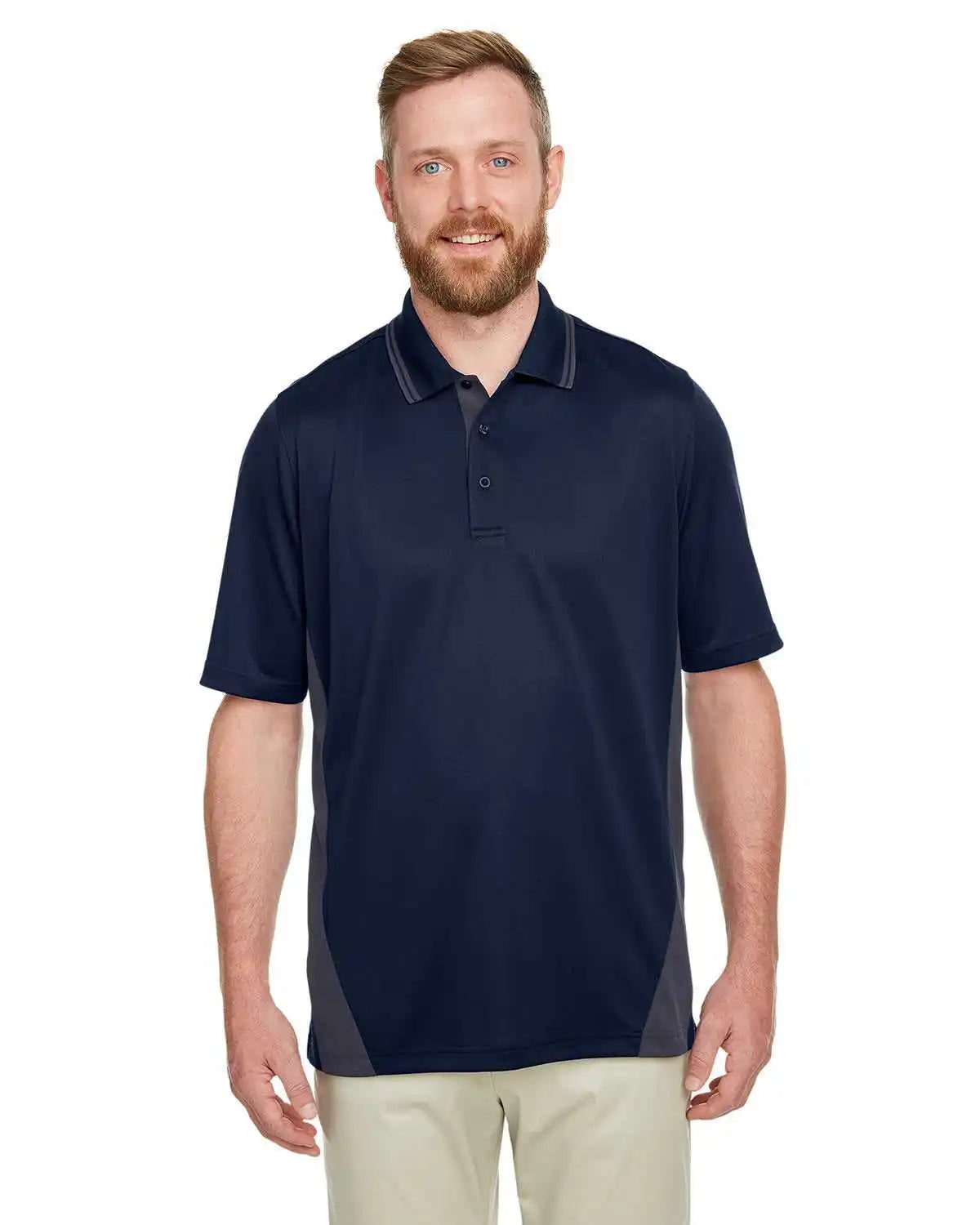 Harriton M386 Men’s Flash Snag Protection Plus Il Colorblock Polo - Dark Navy Charcoal