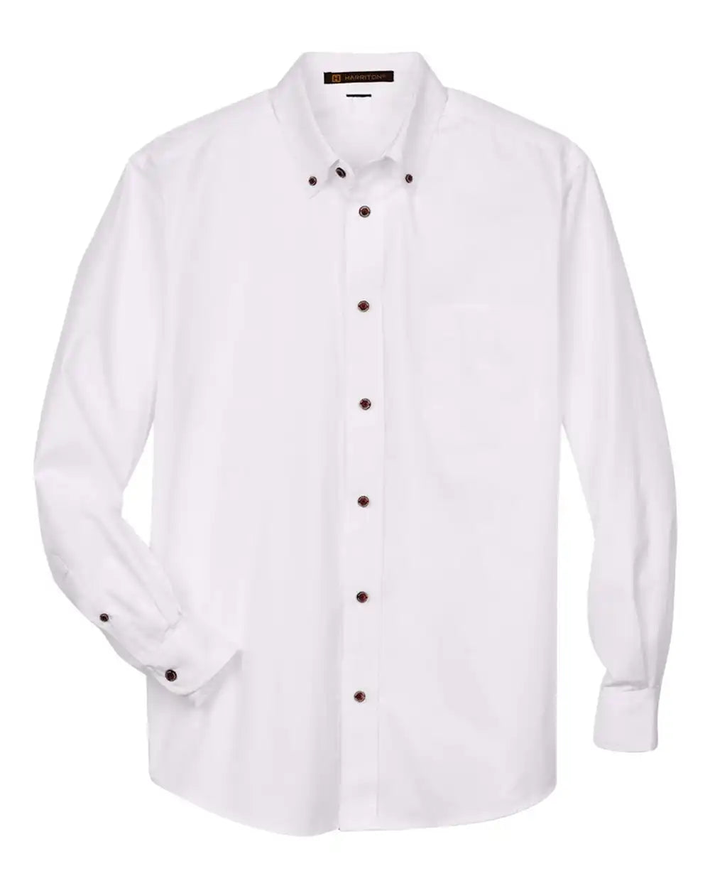 Harriton M500t Men’s Tall Easy Blend™ Long Sleeve Twill Dress Shirt - White - Xlt