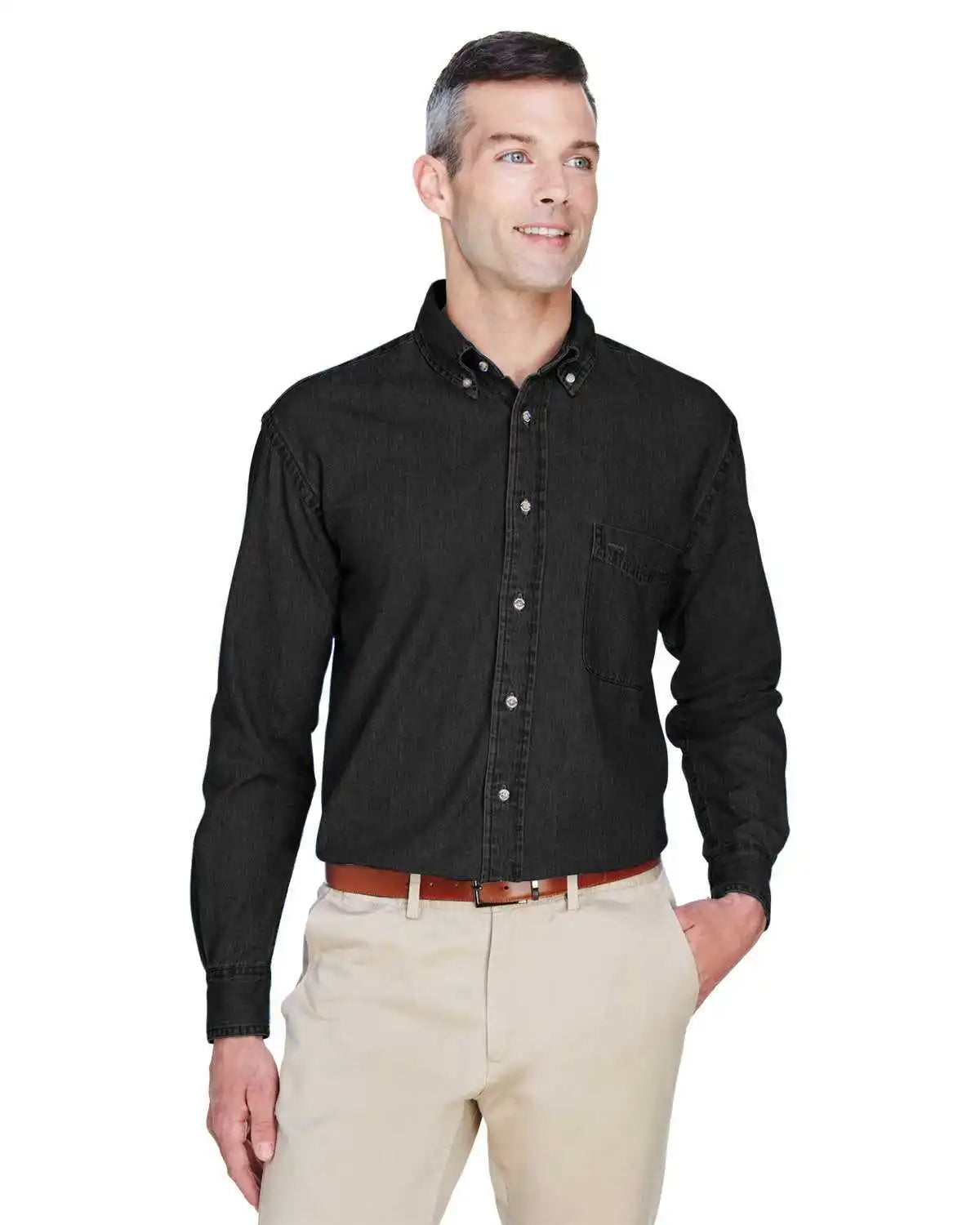 Harriton M550 Men’s 65 Oz Long-sleeve Denim Shirt - Washed Black