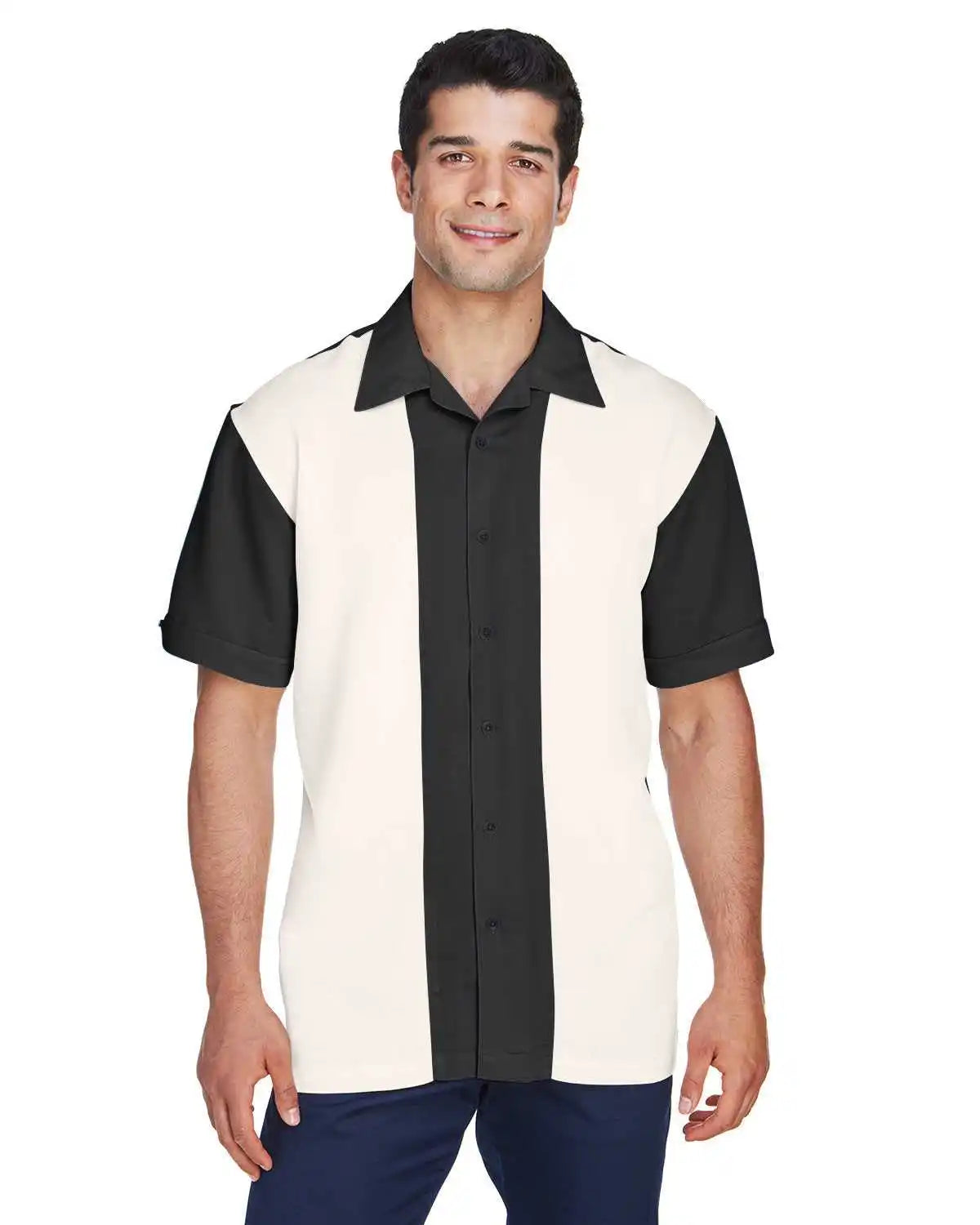 Harriton M575 Men’s Two-tone Bahama Cord Camp Shirt - Black Creame