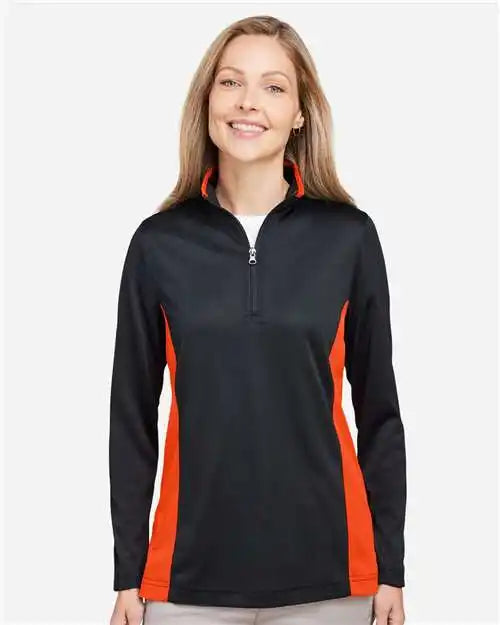 Harriton M786w Women’s Flash Snag Protection Plus Il Colorblock Quarter-zip Pullover - Black Team Orange