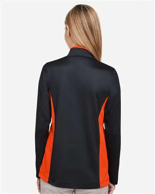 Harriton M786w Women’s Flash Snag Protection Plus Il Colorblock Quarter-zip Pullover - Black Team Orange