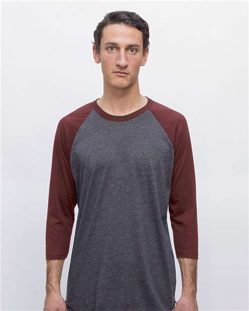 Heather Black/ Truffle USA-Made Three Quarter Sleeve Raglan Baseball T-Shirt - FF53