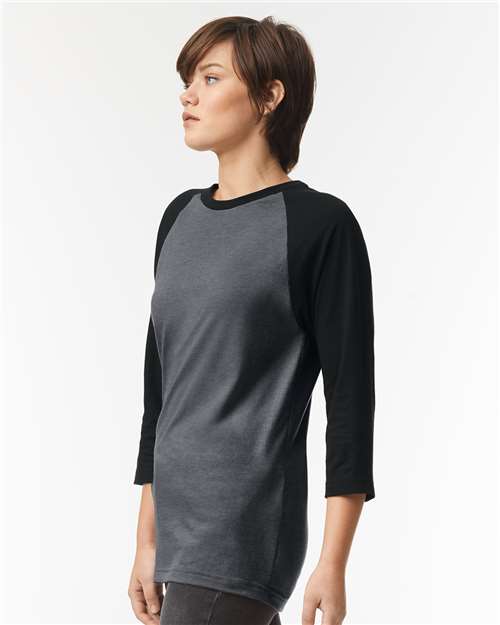 Heather Charcoal/ Black CVC Three-Quarter Sleeve Tee - 2003CVC