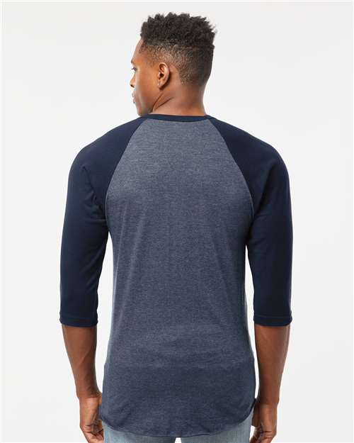 Heather Denim/ Navy Fine Jersey Raglan T-Shirt - 245