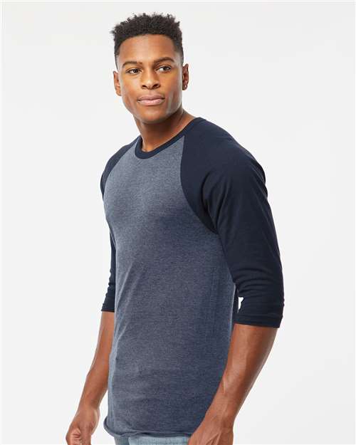 Heather Denim/ Navy Fine Jersey Raglan T-Shirt - 245