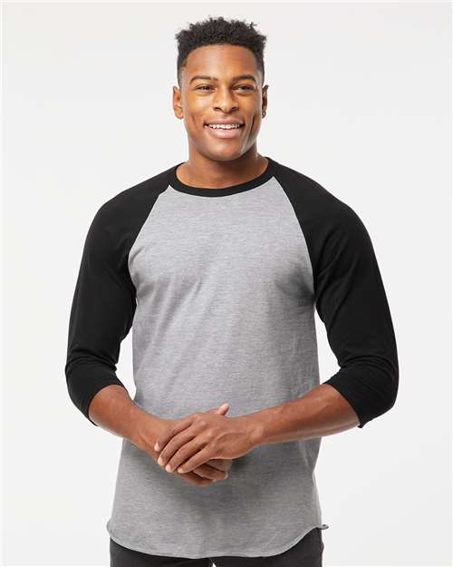 Heather Grey/ Black Fine Jersey Raglan T-Shirt - 245
