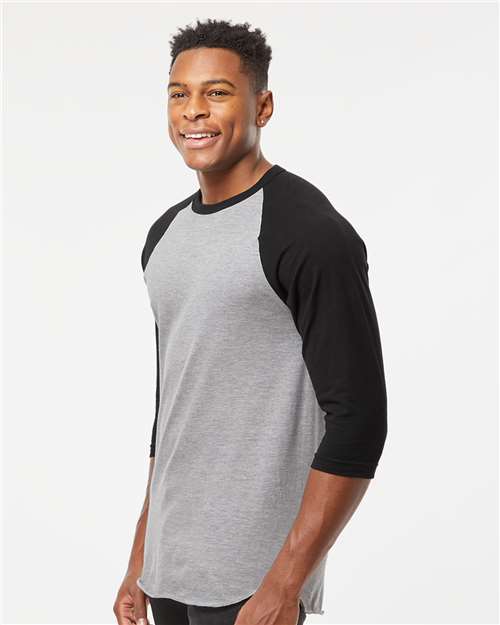 Heather Grey/ Black Fine Jersey Raglan T-Shirt - 245