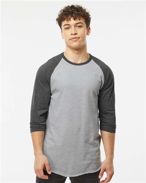 Heather Grey/ Heather Charcoal Fine Jersey Raglan T-Shirt - 245