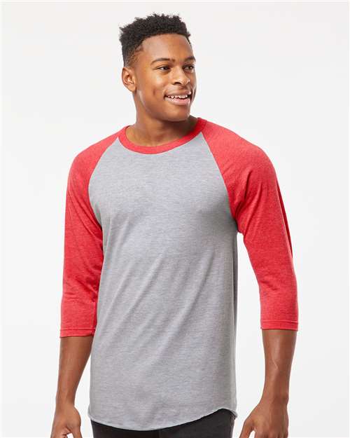 Heather Grey/ Heather Red Fine Jersey Raglan T-Shirt - 245